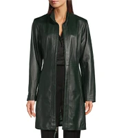 Katherine Kelly Genuine Lamb Leather Zip front Stand Collar Jacket