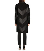 Katherine Kelly Genuine Leather and Suede Mixed Media Chevron Coat