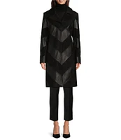 Katherine Kelly Genuine Leather and Suede Mixed Media Chevron Coat