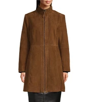 Katherine Kelly Genuine Leather Suede Zip Front Stand Collar Jacket