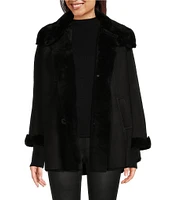 Katherine Kelly Genuine Shearling Point Collar Cape Coat