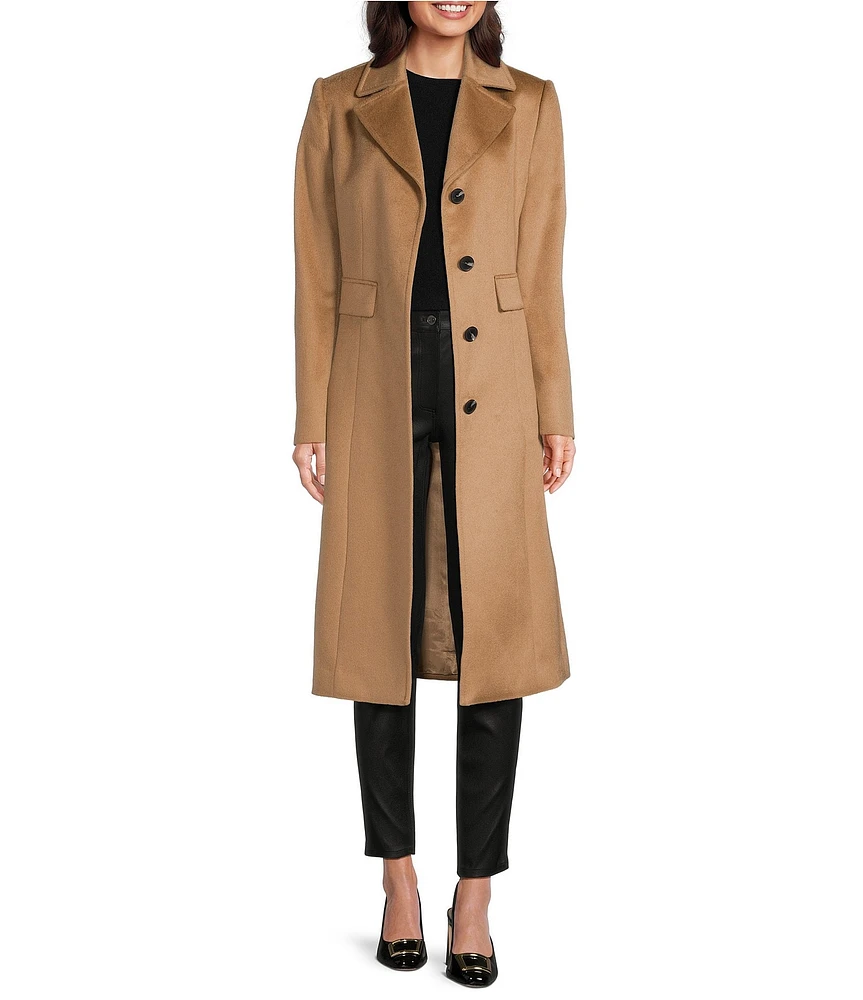 Katherine Kelly Pure Cashmere Notch Collar Hidden Button Front Coat