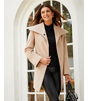 Katherine Kelly Pure Wool Envelope Collar Long Sleeve Coat