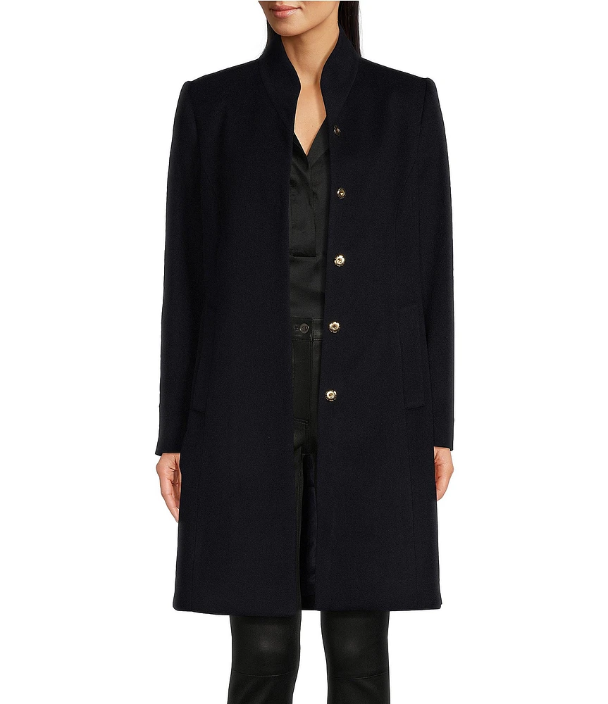 Katherine Kelly Pure Wool Hidden Snap Tulip Collar Coat