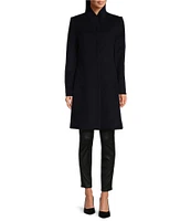 Katherine Kelly Pure Wool Hidden Snap Tulip Collar Coat