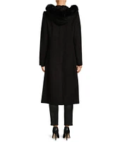 Katherine Kelly Pure Wool Maxi Coat with Faux Fur Trim Hood