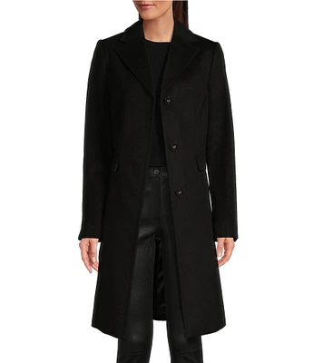 Katherine Kelly Pure Wool Notch Collar Long Sleeve Button Front Coat