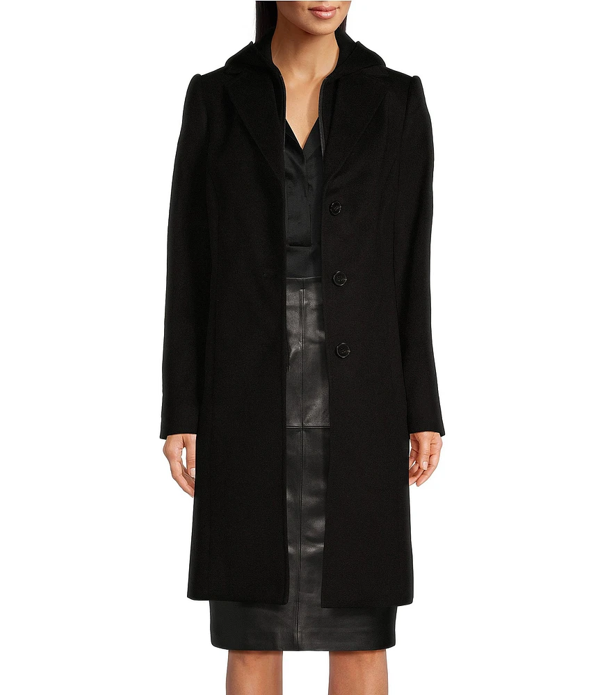 Katherine Kelly Pure Wool Notch Collar Long Sleeve Coat with Removable Bib Insert