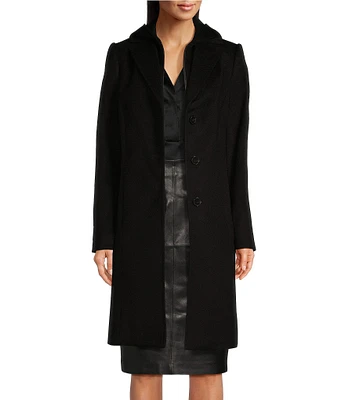 Katherine Kelly Pure Wool Notch Collar Long Sleeve Coat with Removable Bib Insert