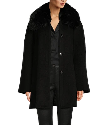 Katherine Kelly Pure Wool Snap Front Coat with Removable Faux Fur Collar