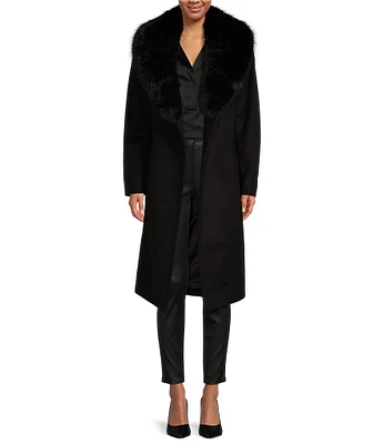 Katherine Kelly Pure Wool Wrap Maxi Coat with Removable Faux Fur Collar