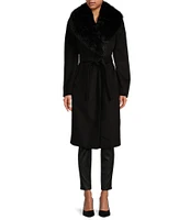 Katherine Kelly Pure Wool Wrap Maxi Coat with Removable Faux Fur Collar