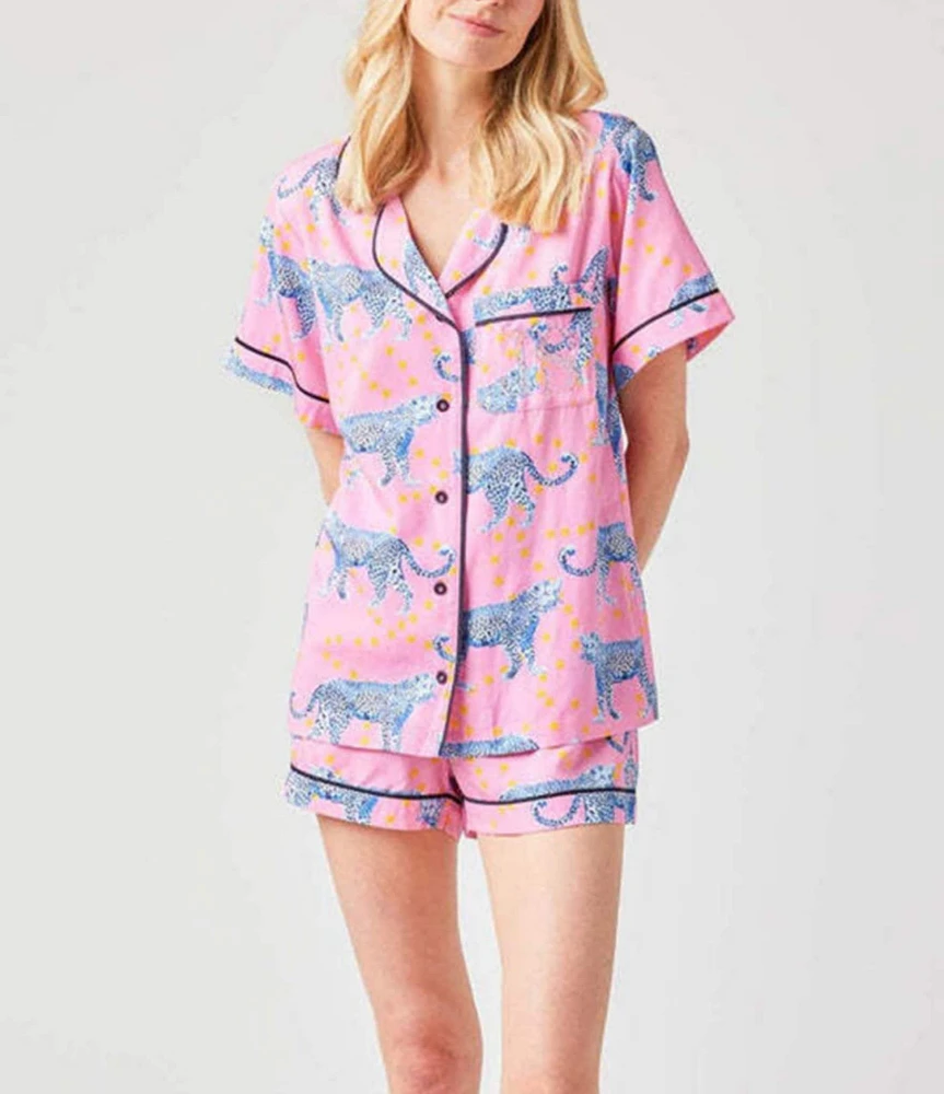 Katie Kime Cosmic Cheetah Woven Shorty Pajama Set