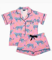 Katie Kime Cosmic Cheetah Woven Shorty Pajama Set