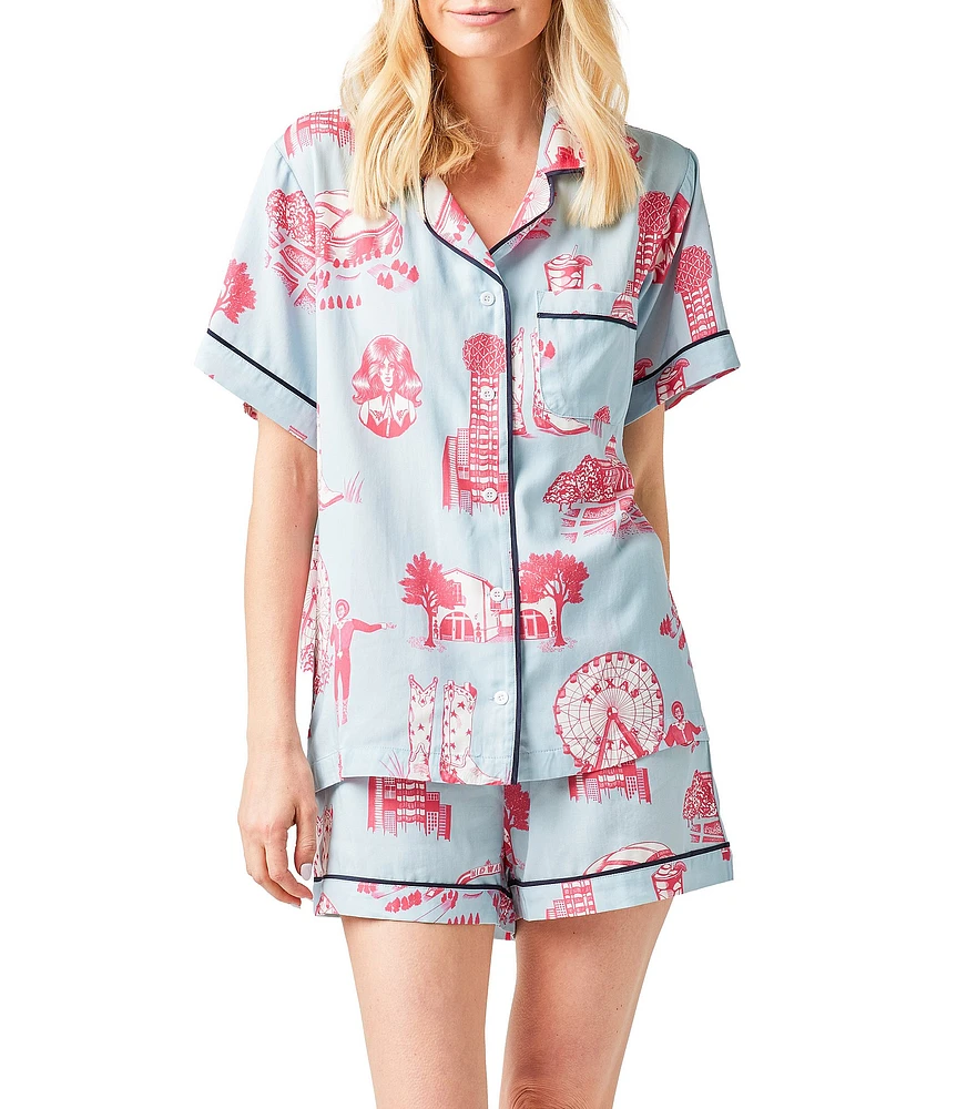 Katie Kime Dallas Toile Woven Shorty Pajama Set