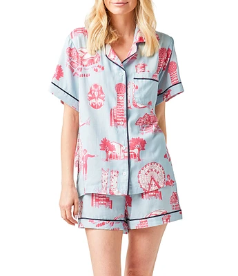 Katie Kime Dallas Toile Woven Shorty Pajama Set