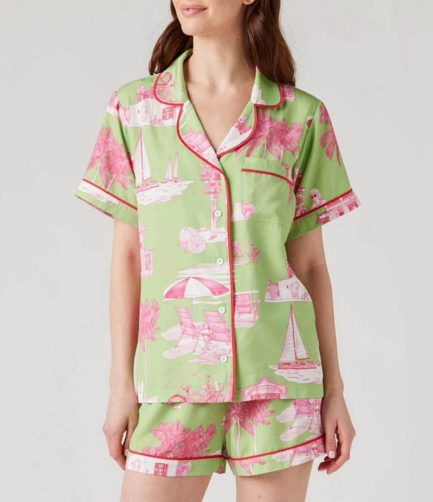 Katie Kime Florida Toile Woven Shorty Pajama Set