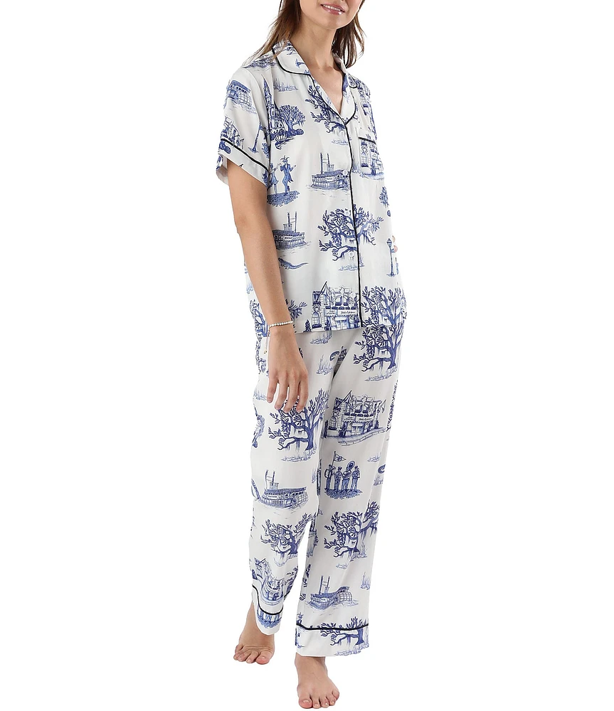 Katie Kime New Orleans Toile Woven Pajama Pant Set