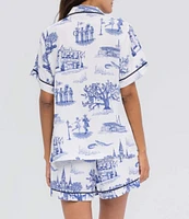 Katie Kime New Orleans Toile Woven Shorty Pajama Set