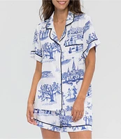 Katie Kime New Orleans Toile Woven Shorty Pajama Set