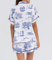 Katie Kime New Orleans Toile Woven Shorty Pajama Set