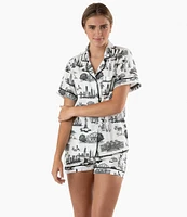 Katie Kime New York Toile Woven Shorty Pajama Set