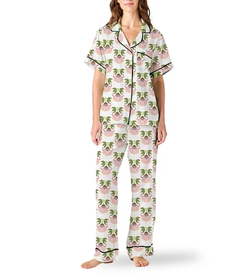 Katie Kime Summer Bouquet Woven Short Sleeve Notch Collar Pajama Pant Set