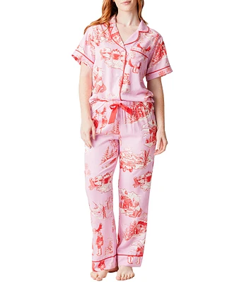 Katie Kime Woven Apres Ski Print Holiday Toile Pajama Pant Set