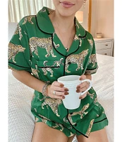 Katie Kime Woven Cheetah Print Shorty Pajama Set