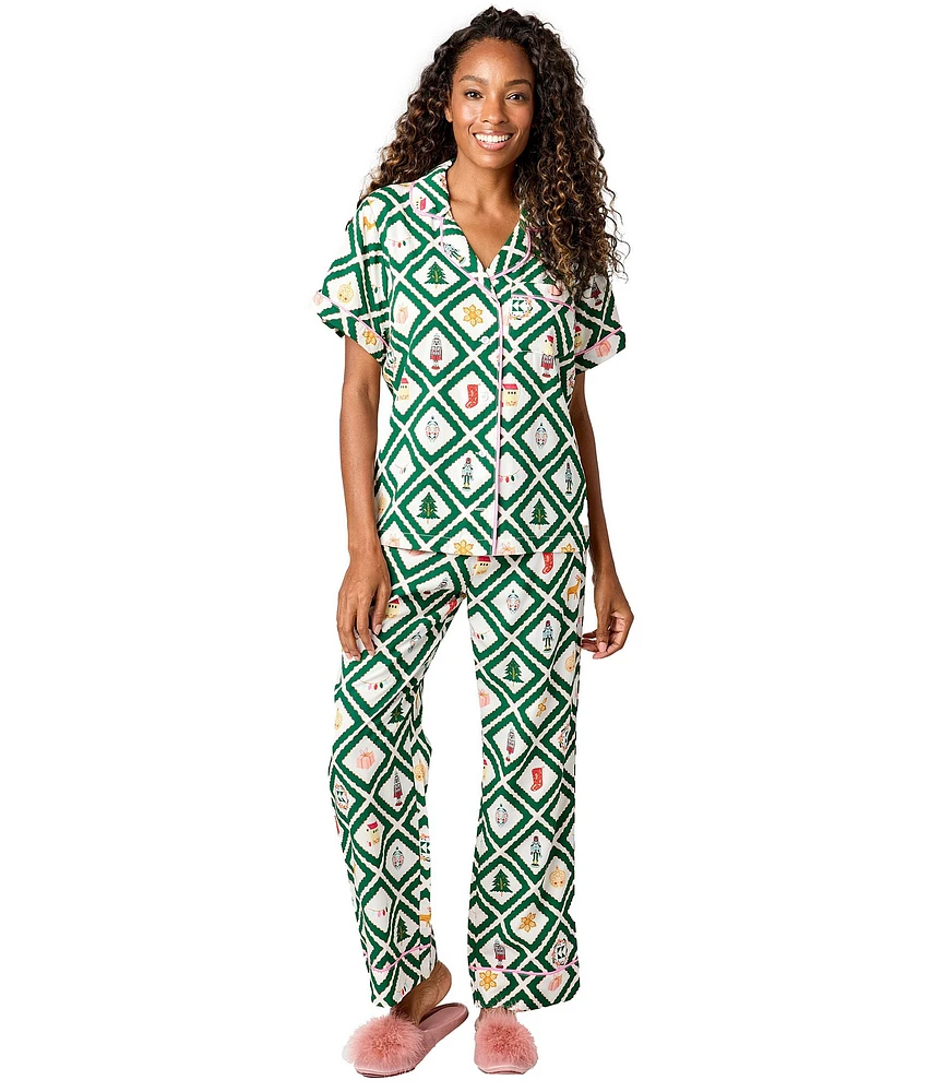 Katie Kime Woven Holiday Lattice Print Pajama Pant Set