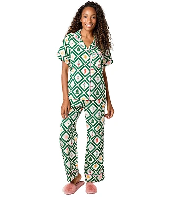 Katie Kime Woven Holiday Lattice Print Pajama Pant Set