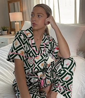 Katie Kime Woven Holiday Lattice Print Pajama Pant Set