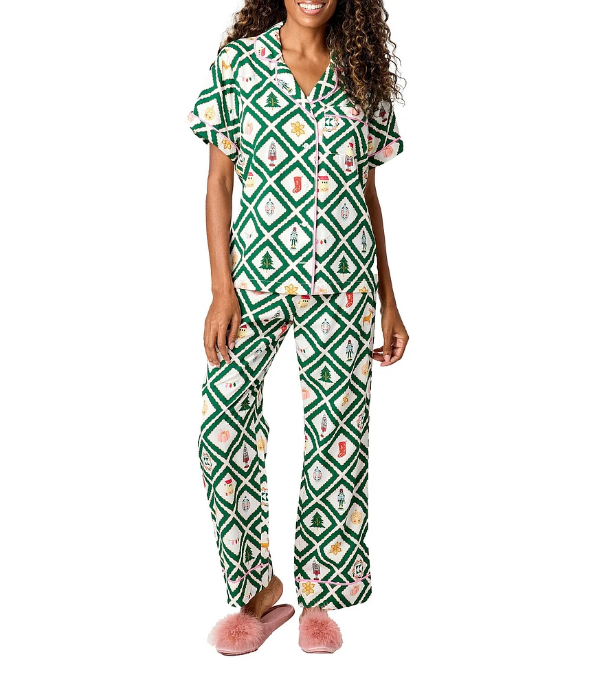 Katie Kime Woven Holiday Lattice Print Pajama Pant Set