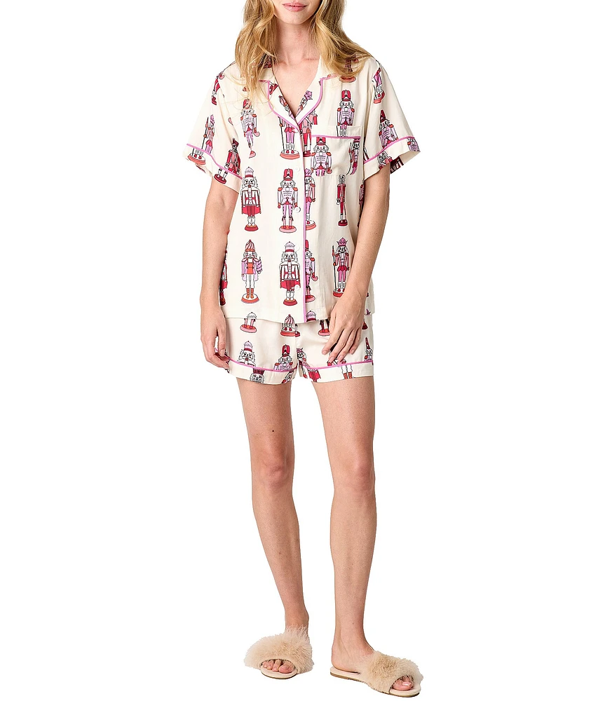 Katie Kime Woven Holiday March Nutcracker Print Shorty Pajama Set