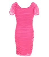 KatieJNYC Big Girls 7-16 Anya Mesh Ruched Puff Sleeve Dress