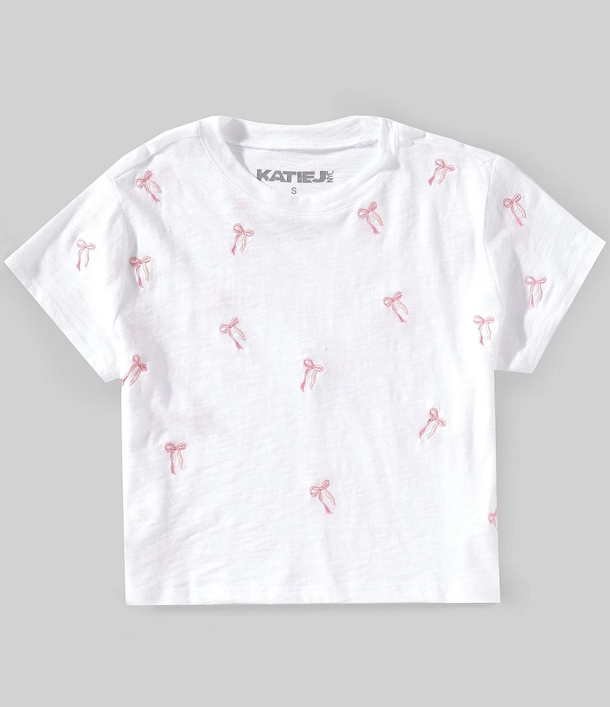 KatieJNYC Big Girls 7-16 Embroidered Bow Print T-Shirt