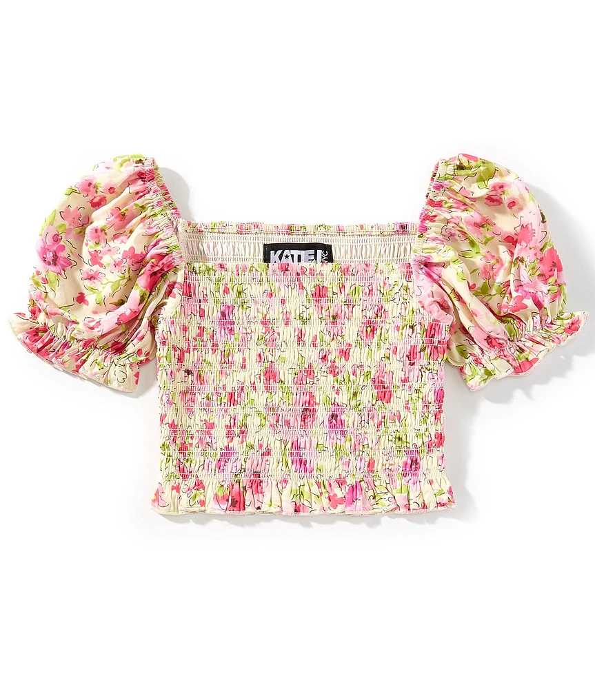 KatieJNYC Big Girls Marlee Tropical Floral Smocked Top