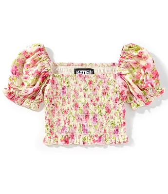KatieJNYC Big Girls Marlee Tropical Floral Smocked Top