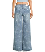 KatieJNYC Bow Print Wide Leg Chicago Denim Jeans