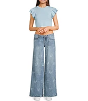 KatieJNYC Bow Print Wide Leg Chicago Denim Jeans