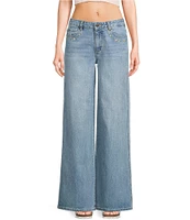 KatieJNYC Chicago Embroidered Wide Leg Denim Jeans