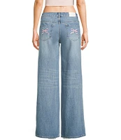 KatieJNYC Chicago Embroidered Wide Leg Denim Jeans
