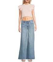 KatieJNYC Chicago Embroidered Wide Leg Denim Jeans