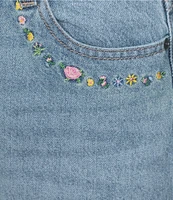 KatieJNYC Chicago Embroidered Wide Leg Denim Jeans