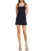 KatieJNYC Evan Square Neck Tie Shoulder Solid Smocked Dress