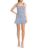 KatieJNYC Evan Square Neck Tie Shoulder Stripe Smocked Dress
