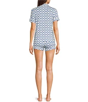 KatieJNYC Short Sleeve Button Front Bow Print Lynn Lounge Short Set