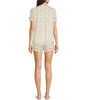 KatieJNYC Short Sleeve Button Front Ditsy Floral Print Lynn Lounge Short Set