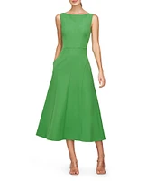 Kay Unger Amari Stretch Crepe Boat Neck Sleeveless V-Back Seam Detail Midi Dress