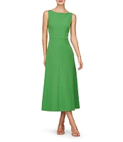 Kay Unger Amari Stretch Crepe Boat Neck Sleeveless V-Back Seam Detail Midi Dress